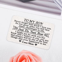 将图片加载到图库查看器，Son Gifts from Mom To My Son I Love You Wallet Card Insert Gift for Him Inspirational Note Engraved Inserts Card for Boys Back To School Birthday Graduation Christmas Coming-to-age Valentines Present

