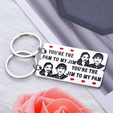 将图片加载到图库查看器，2pcs The Jam and Pam The Office TV Show Inspirational Gifts Couple Keychains for Him and Her Husband Wife Boyfriend Girlfriend for Valentines Day Anniversary Wedding Day
