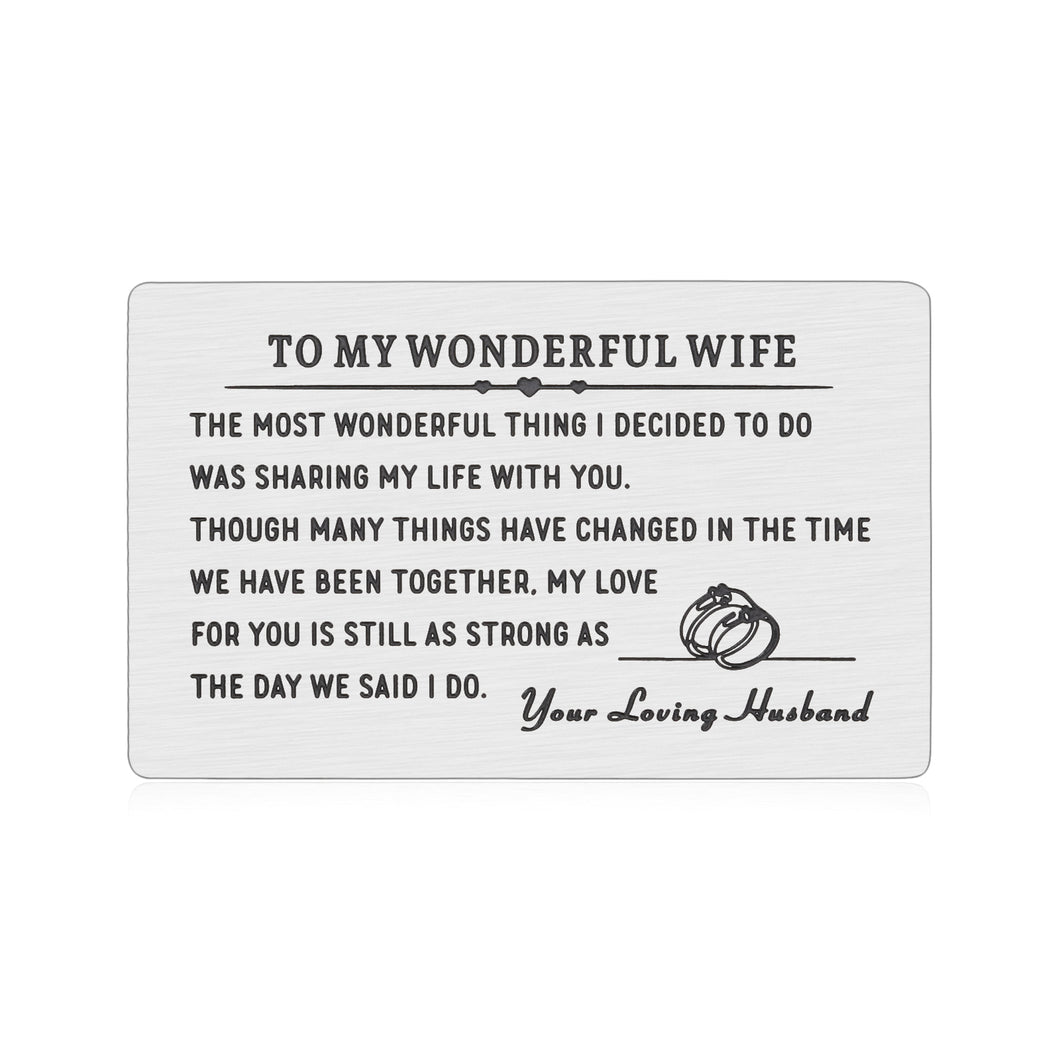 Valentines Day To My Wonderful Wife Wallet Card Insert Gifts for Women Wifey Birthday Anniversary Valentines Gifts from Husband Engagement Wedding Gifts for Bride To Be Future Wife Her Deployment Gift